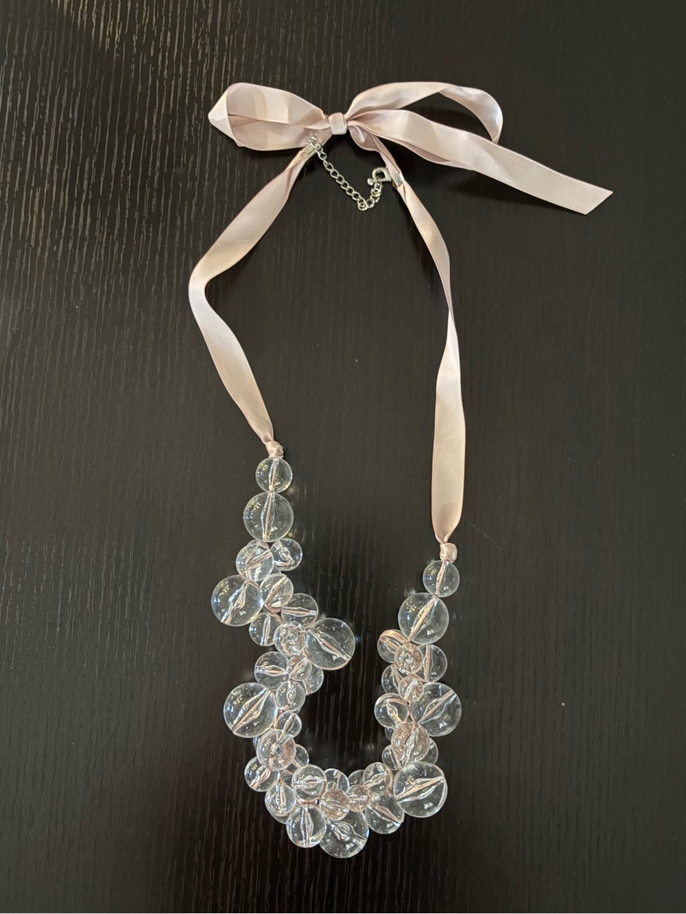Chunky Lucite Bead Ribbon Necklace - Unbranded
